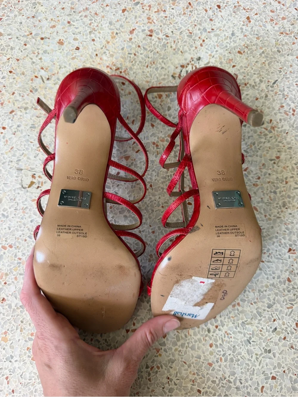 Michael Kors Red Croc-Embossed Strappy Bow Heels